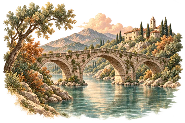 Engraved illustration: Bridge